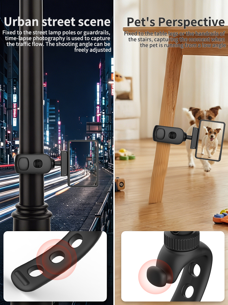 Camera strap mount illustrated on a pole and furniture leg