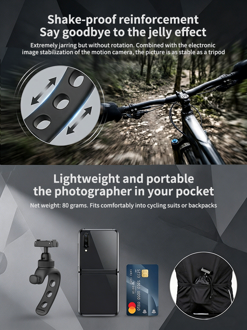 Flexible camera strap mount shown beside pocket-size objects